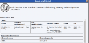 NC State Board of Examiners of Plumbing